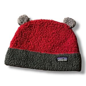 Patagonia Baby Furry Friends Fleece Red Grey Cap Hat 5T